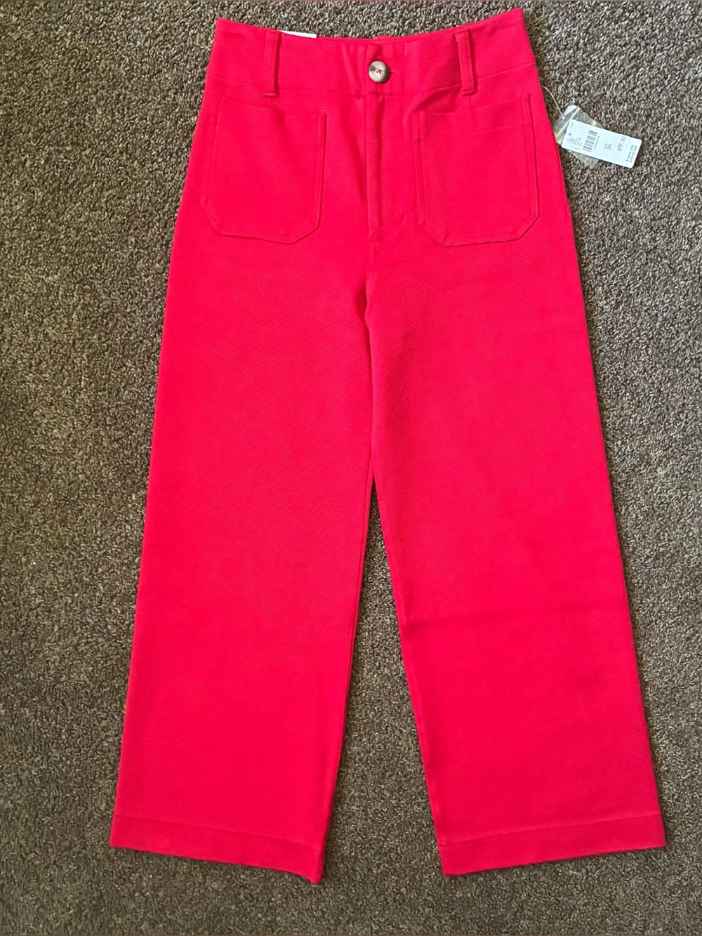 NWT Maeve Colette Knit High-Rise Wide-Leg Cropped Pants, Size 26, True Red